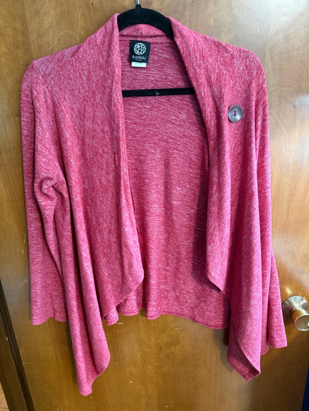 Bobeau Rose-Pink Draped Open-Front Cardigan with Button
